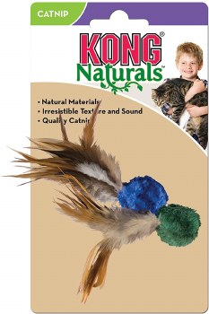 Kong Naturals Crinkle Ball with Feathers and Catnip Cat Toy, Blue Green, 2 count
