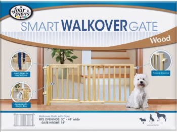 Four Paws Smart Wooden Walkover Pet Gate with Door, 18 inch x 30-44 inch