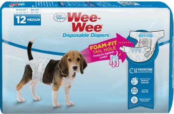 Four Paws Wee Wee Disposable Diapers, Medium, 12 count