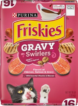 Purina Friskies Gravy Swirlers Chicken and Salmon Flavor Adult Dry Cat Food 16 lbs