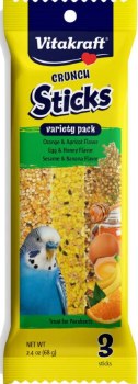 Vitakraft Crunch Sticks Variety Parakeet, Orange Honey Ban, Bird Treats, 2.4oz, 3 pack