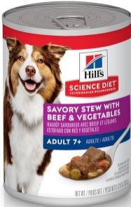 Hills Science Diet Adult 7yr Formula Savory Stew with Beef and Vegetables Recipe Canned Wet Dog Food case of 12,.8oz