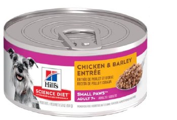 Hills Science Diet Small Paws Adult 7yr  Formula Chicken and Barley Recipe Canned Wet Dog Food 5.8oz