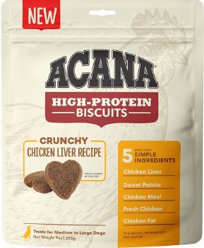 Acana High-Protein Chicken Liver Crunchy Biscuits, Dog Treat, Large 9oz