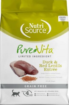 Pure Vita Grain Free Duck and Red Lentils Entree Dry Cat Food 2.2lb