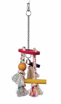 Living World Junglewood Rope Chime with Round Top, Bell Bead Block Cylinder & Peg 1.1 inch x 4 inch