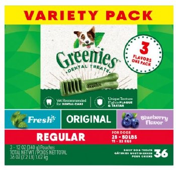 Greenies Dental Chews Variety Pack (Fresh, Original, Blueberry Flavor), 36 count, 36oz