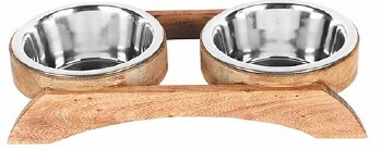 Advance Pet Wood Bone Double Diner Bowl 2Qt