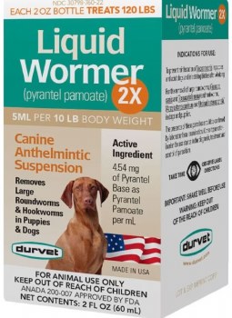 Durvet Liquid Wormer 2X Dewormer for Dogs and Puppies 2oz
