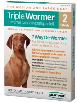 Durvet Triple Wormer 7 Way Dewormer for Medium and Large Dogs, 2 count