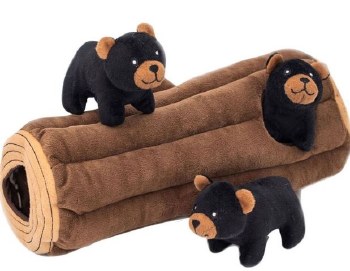 Zippy Paws Burrow Black Bear Log, Black Brown, Dog Toys, Extra Large