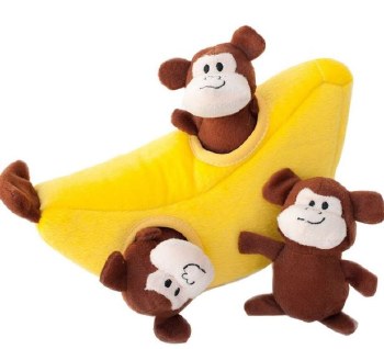 Zippy Paws Burrow Monkey 'N Banana, Brown Yellow, Doy Toys, Medium