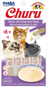 Inaba Churu Puree Cat Treats, Chicken and Shrimp, .5oz, 4 count