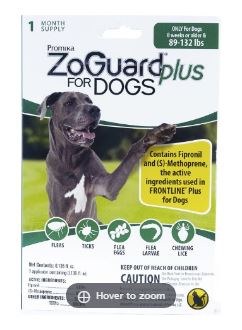 ZoGuard Plus Spot-On Singles for Dogs, Dog Flea, 89-132lb 1 month pack