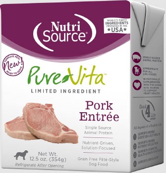 NutriSource Pure Vita Grain Free Pork Entree Tetra Pack Dog, case of 12, 12.5oz