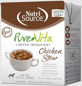 NutriSource Pure Vita Grain Free Chicken Stew Entree Tetra Pack Dog, case of 12, 12.5oz