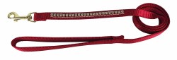 Hamilton Gold Rhinestone Dog Lead 5/8 inch thick, 4 feet long, Red