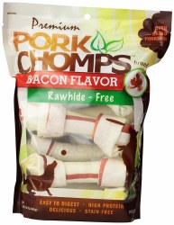 Premium Pork Chomps Bacon Knotz Dog Treats 6-7 Inch bone 8 count