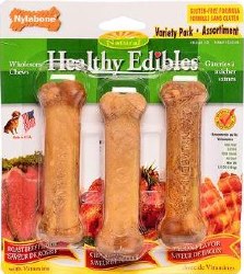 Nylabone Healthy Edibles Chew Treats for Dogs, Variety Flavors, Petite, Dog Dental Health, 3 Count