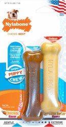 Nylabone Puppy Chew Nylon Dog Chew Toys, Chicken and Peanut Butter Flavors, Petite, Dog Dental Health, 2 Count