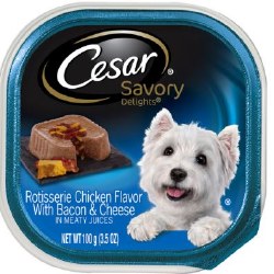 Cesar Savory Delights Loaf in Sauce Chicken with Cheese and Bacon Recipe, Wet Dog Food Tray, 3.5oz