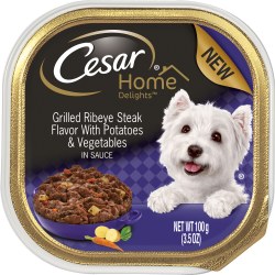 Cesar Home Delights Grilled Ribeye Steak with Potatoes and Vegetables Recipe, Wet Dog Food Tray, 3.5oz