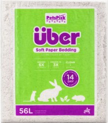 Uber Soft Paper Small Animal Bedding, White, 56L