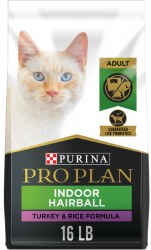 Purina Pro Plan Indoor Adult Hairball Control Formula Turkey and Rice Recipe, Dry Cat Food, 16lb