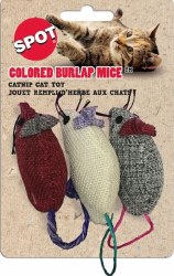 Spot Burlap Mice w Catnip, Assorted, Cat Toy, 3 Pack