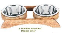 Advance Pet Wood Bone Double Diner Stainless Steel Dish 1Pt