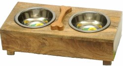 Advance Pet Wood Diner Bone Set, Dog Bowls, Stainless Steel, Small