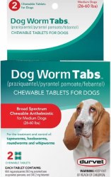 Durvet Dog Worm Tabs Medium Dog 26-60lbs 2 count