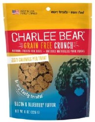 Charlee Bear Grain Free Crunch Dog Treats, Bacon and Blueberry, Dog Treats, 8oz