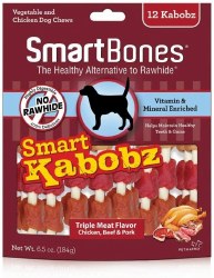 Smartbones Smart Kabobz Triple Meat Flavor, Chicken, Beef, And Pork Rawhide Free Dog Chews12 Count