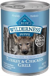 Blue Buffalo Wilderness Puppy Formula Turkey and Chicken Grill Recipe Grain Free Canned, Wet Dog Food, Case of 12, 12.5oz