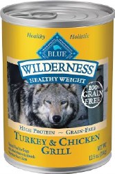 Blue Buffalo Wilderness Healthy Weight Adult Formula Turkey and Chicken Grill Recipe Grain Free Canned Wet Dog Food case of 12, 12.5oz Cans