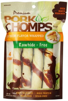 Premium Pork Chomps Chicken Wrapped Twists Dog Treats Large 4 count