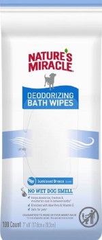 Natures Miracle Deodorizing Bath Wipes, Sunkissed Breeze Scent, 100 count