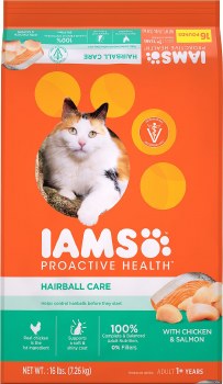 IAMS ProActive Health Adult Hairball Care Formula with Chicken and Salmon, Dry Cat Food, 16lb