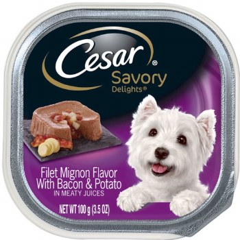 Cesar Savory Delights Loaf in Sauce Filet Mignon with Bacon and Potato Recipe Wet Dog Food Tray 3.5oz