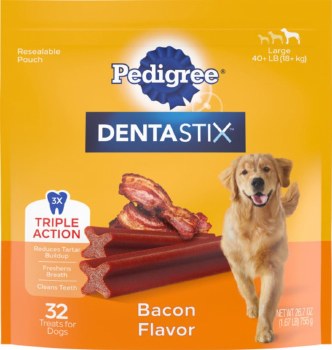 Pedigree Dentastix Bacon Flavor, Large Dog Treats, 32 count