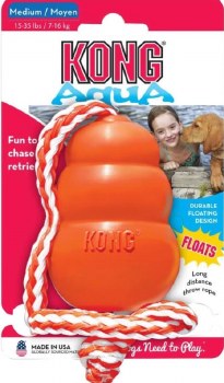 Kong Aqua, Classic Kong Shape with Rope for Retriever Training, Orange, Medium