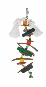 Living World Junglewood Small Skewer With Wood Pegs, Beads, Leather Strips And A Bell