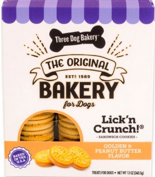 Three Dog Bakery Lick N' Crunch Sandwhich Cookies, Peanut Butter Flavor, case of 6, 13oz