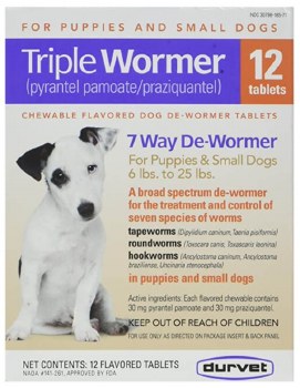 Durvet Triple Wormer 7 Way Dewormer for Small Dogs and Puppies, 12 count