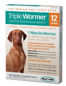 Durvet Triple Wormer 7 Way Dewormer for Medium and Large Dogs, 12 Count