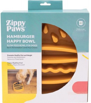 Zippy Paws Happy Bowl Slow Feeder Burger, Orange, Dog Bowl, Medium