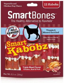 Smartbones Smart Kabobz Triple Meat Flavor, Chicken, Beef, And Pork Rawhide Free Dog Chews12 count
