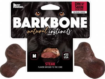 BarkBone Dinosaur Extreme Dog Chew, Steak Flavor, Made in USA, Medium