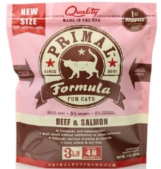 Primal Frozen Raw Beef & Salmon Formula Cat Nuggets, 3lb